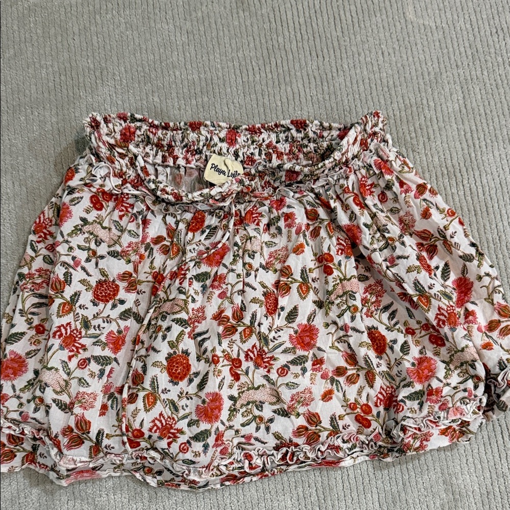 Playa Lucila Playful Floral Mini Skirt in Red and White perfect for vacation